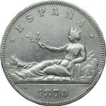Spain 5 Pesetas 1870 SNM at auction Cieszyńskie CN - April 13, 2025