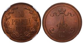 Finland 10 Pennia 1891 at auction COINSTORE - January 26, 2025