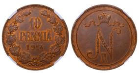 Finland 10 Pennia 1914 at auction COINSTORE - January 26, 2025