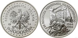 Polska 300000 złotych 1994 MW ET "60 rocznica Powstania Warszawskiego" na aukcji WCN - 6 lutego 2025
