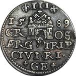 Polonia Trojak (3 groszy) 1589 "Riga" en subasta WDA - MiM - 14 de mayo de 2025