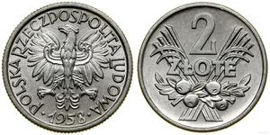 Poland 2 Zlote 1958 "Sheaves and fruits" at auction WCN - July 10, 2025