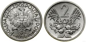 Poland 2 Zlote 1958 "Sheaves and fruits" at auction WCN - July 31, 2025